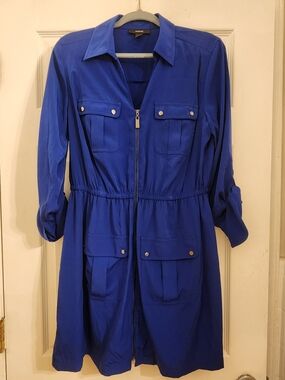 Alfani Royal Blue Front-Zip Shirt Dress